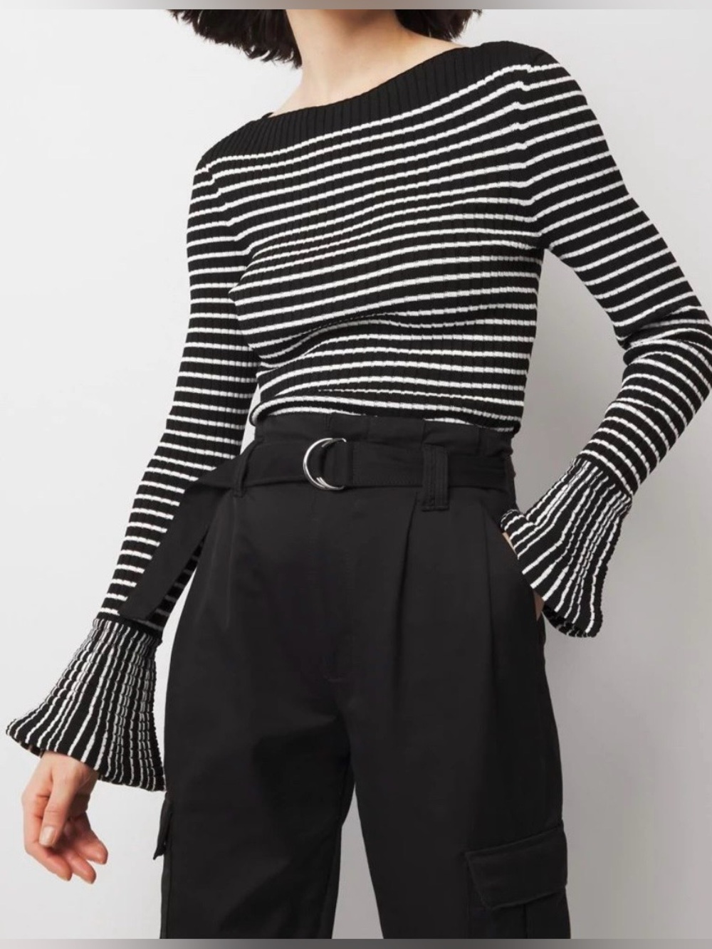 White House Black Market Striped Flared Cuff , boatneck Shirt size small